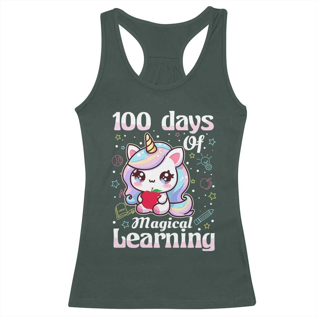 100th Day Of School Unicorn Girls Racerback Tank Top Magical Learning