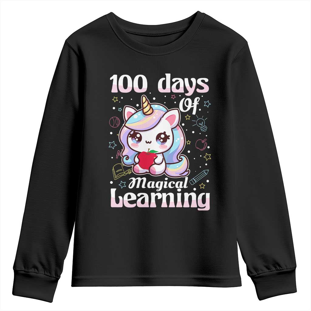 100th Day Of School Unicorn Girls Youth Sweatshirt Magical Learning