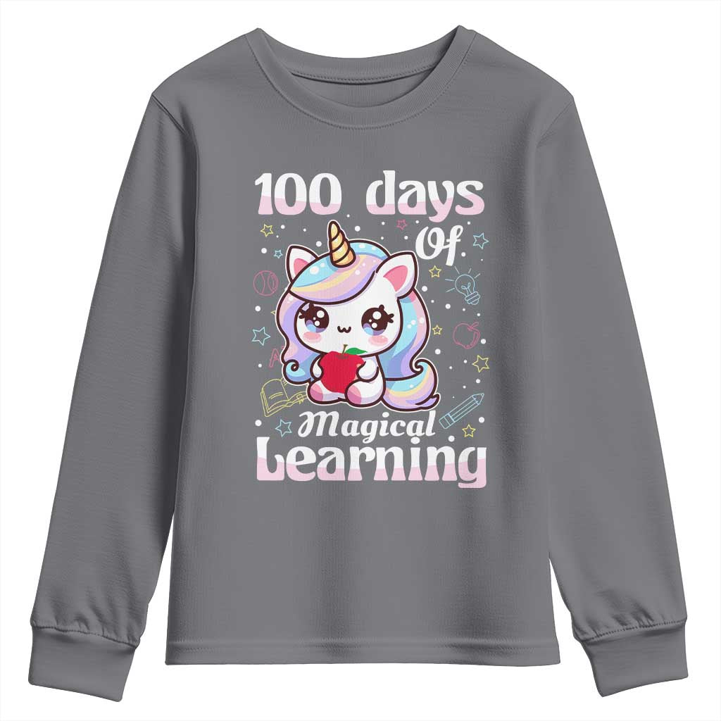 100th Day Of School Unicorn Girls Youth Sweatshirt Magical Learning