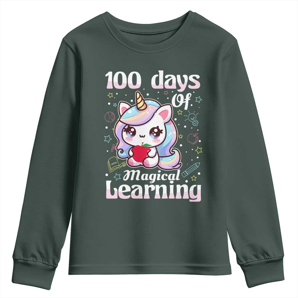 100th Day Of School Unicorn Girls Youth Sweatshirt Magical Learning