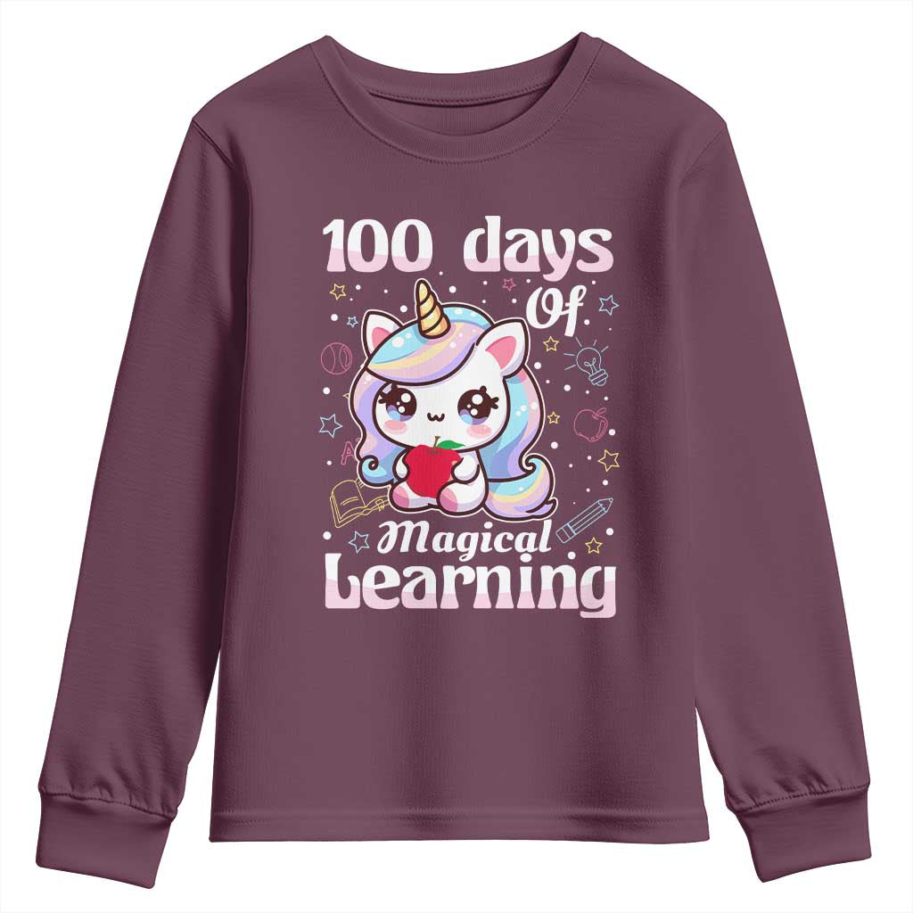 100th Day Of School Unicorn Girls Youth Sweatshirt Magical Learning