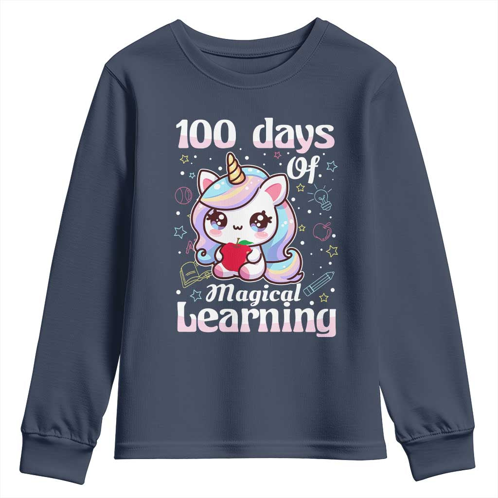 100th Day Of School Unicorn Girls Youth Sweatshirt Magical Learning