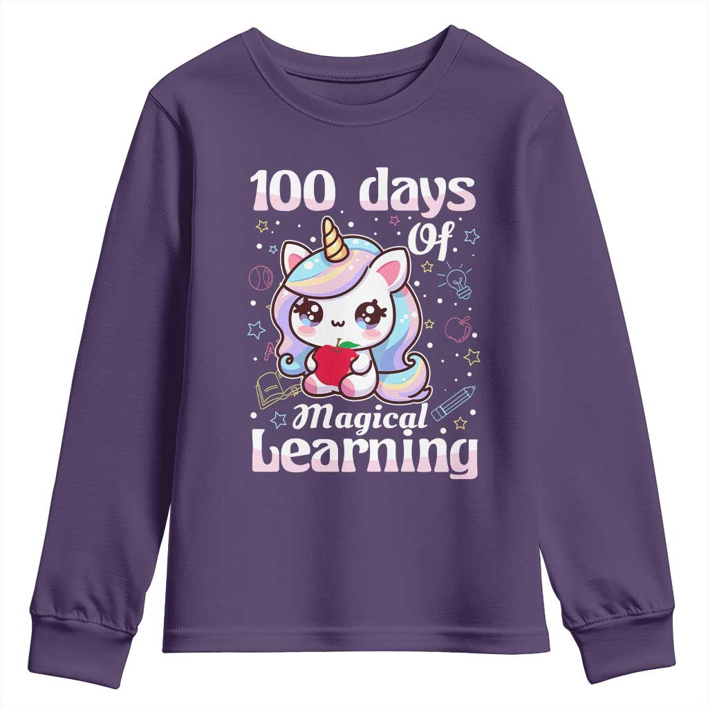 100th Day Of School Unicorn Girls Youth Sweatshirt Magical Learning