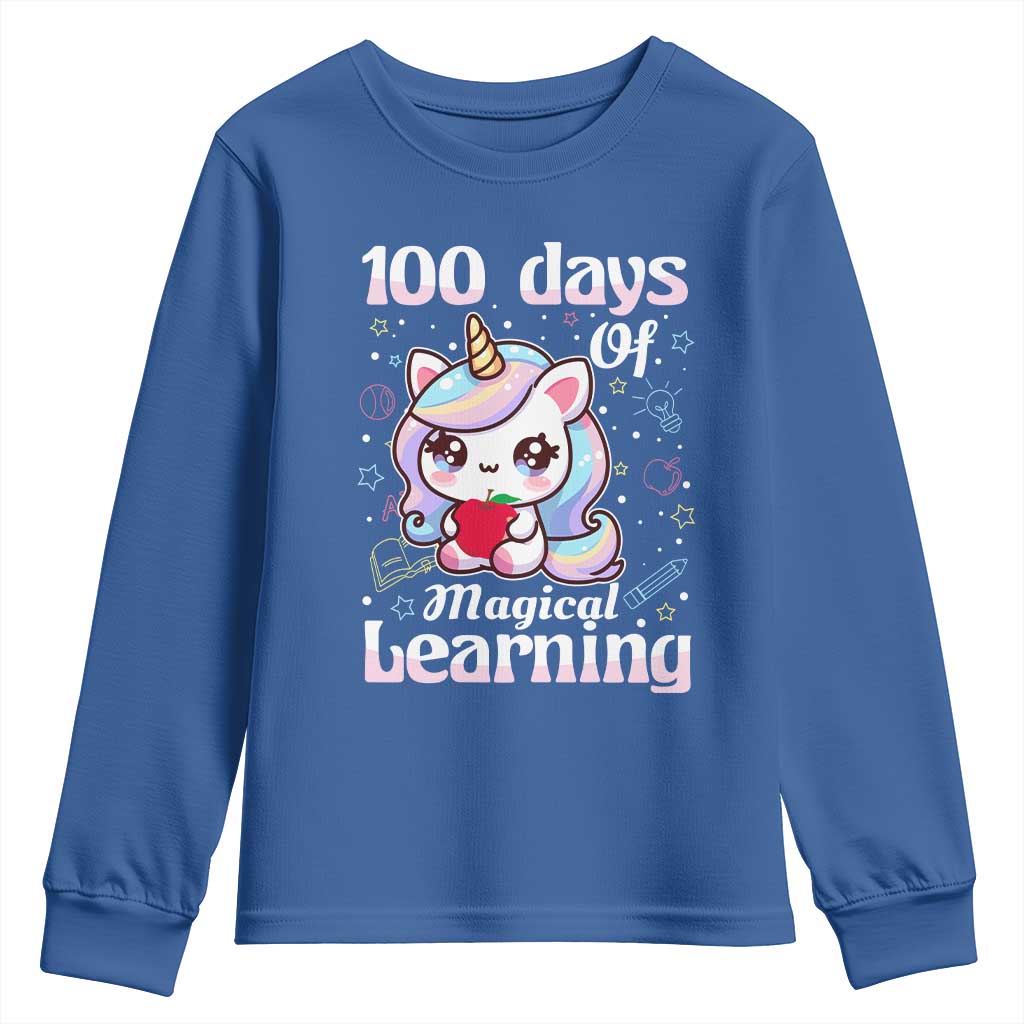 100th Day Of School Unicorn Girls Youth Sweatshirt Magical Learning