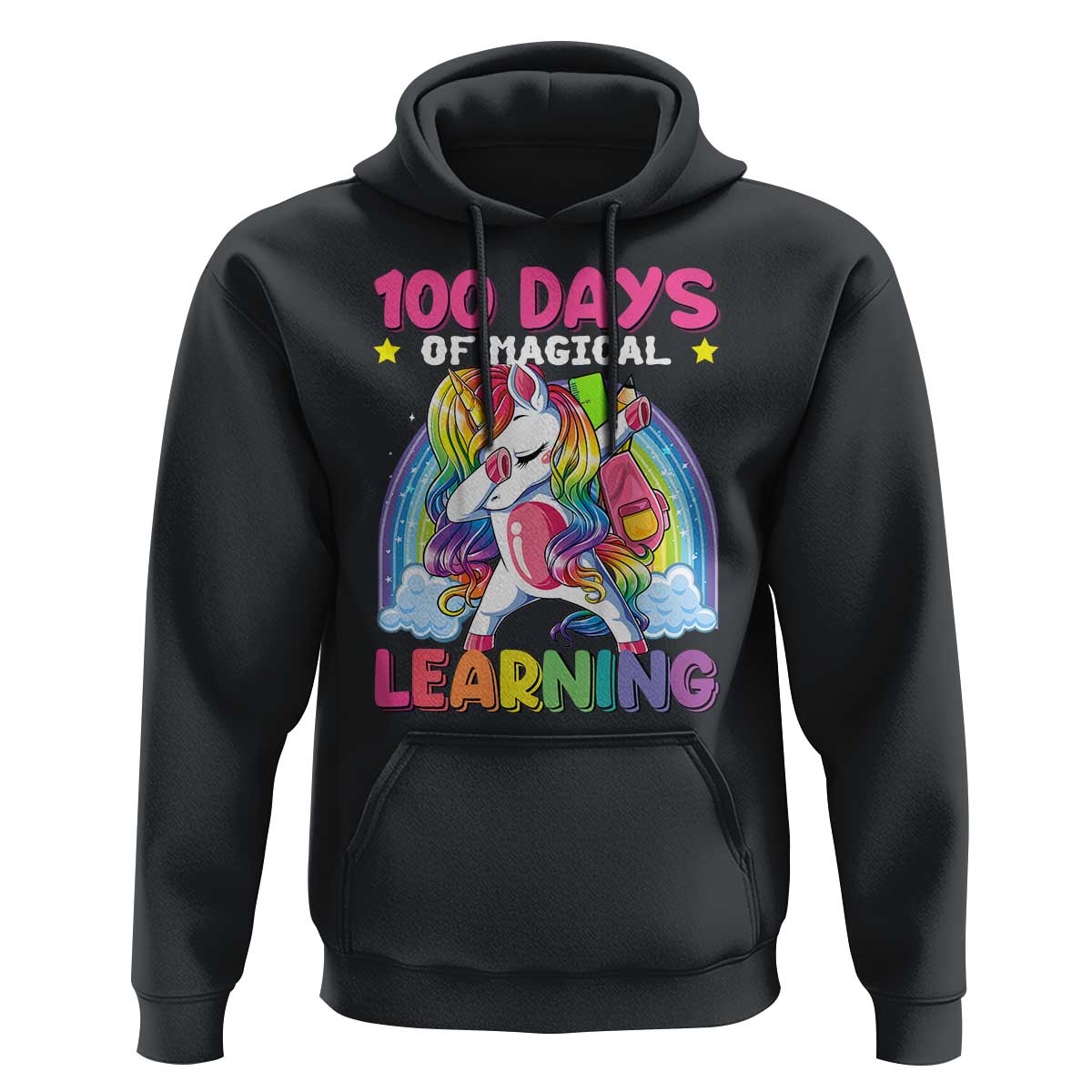 100 Days Of School Hoodie Rainbow Dabbing Unicorn Magic Learning Girls Gift