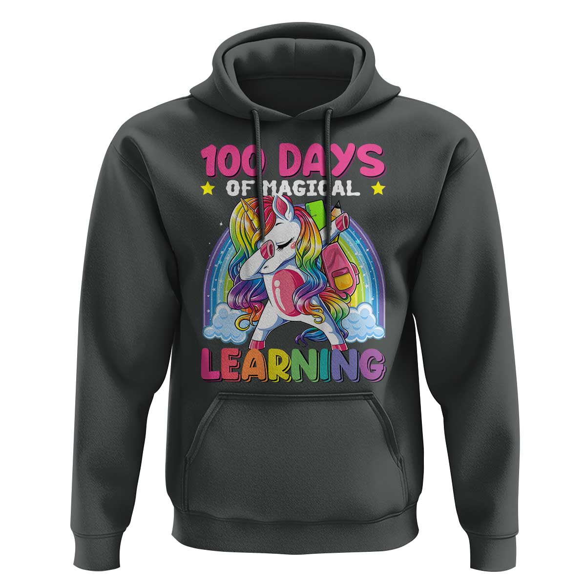 100 Days Of School Hoodie Rainbow Dabbing Unicorn Magic Learning Girls Gift
