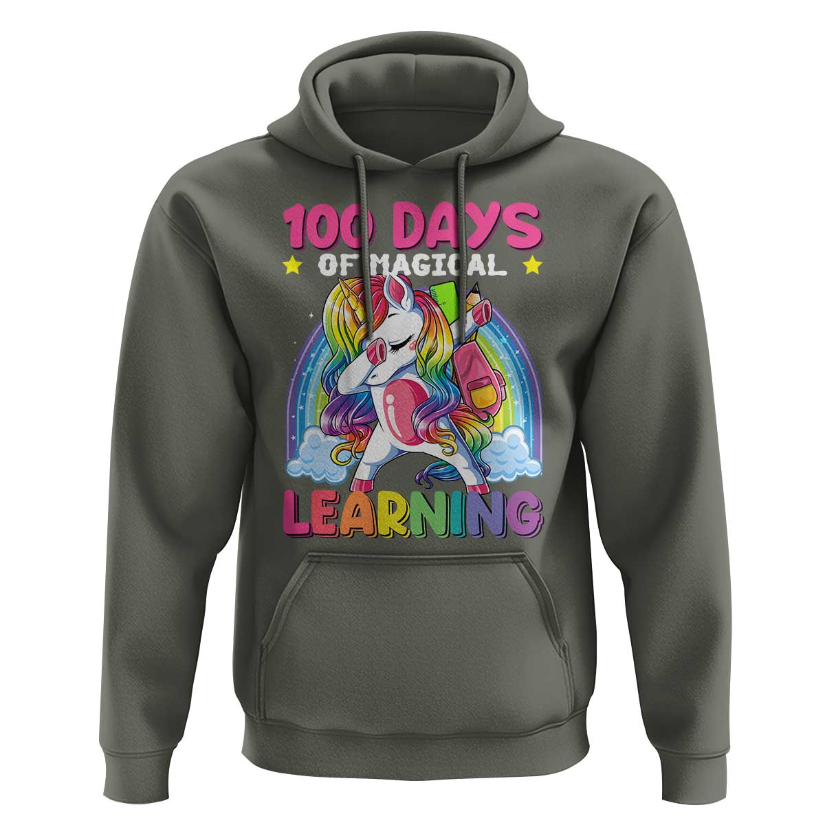 100 Days Of School Hoodie Rainbow Dabbing Unicorn Magic Learning Girls Gift