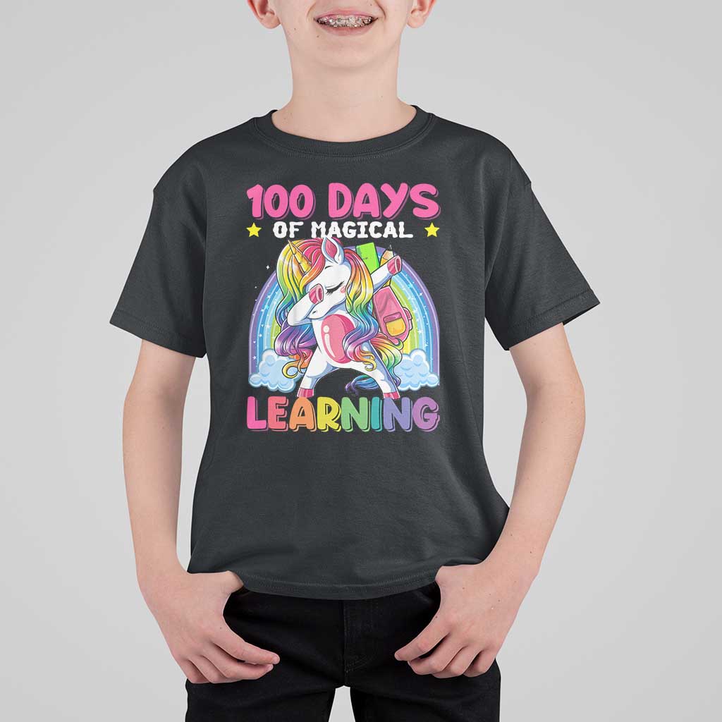 100 Days Of School T Shirt For Kid Rainbow Dabbing Unicorn Magic Learning Girls Gift - Wonder Print Shop