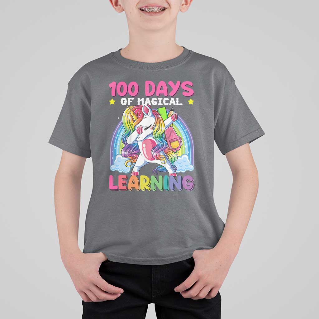 100 Days Of School T Shirt For Kid Rainbow Dabbing Unicorn Magic Learning Girls Gift - Wonder Print Shop