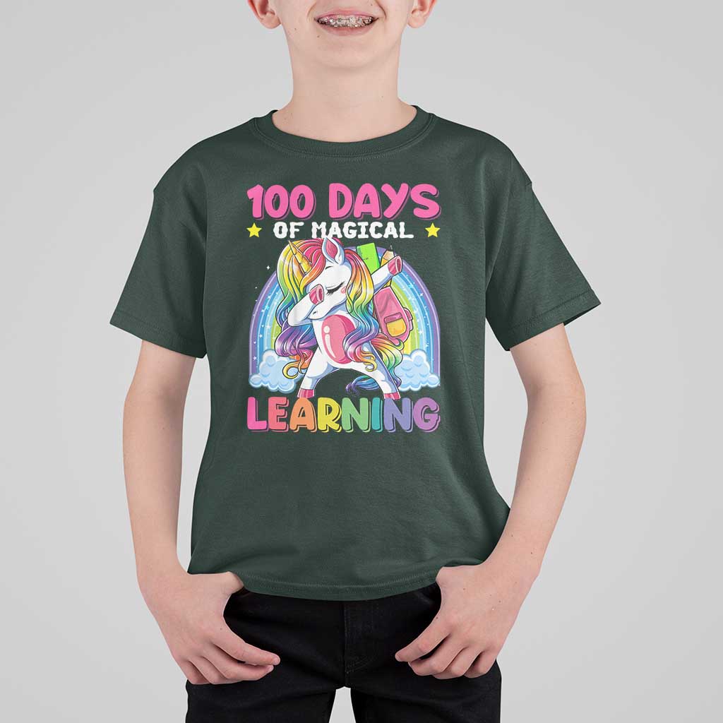 100 Days Of School T Shirt For Kid Rainbow Dabbing Unicorn Magic Learning Girls Gift - Wonder Print Shop