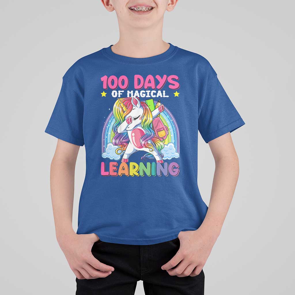 100 Days Of School T Shirt For Kid Rainbow Dabbing Unicorn Magic Learning Girls Gift - Wonder Print Shop
