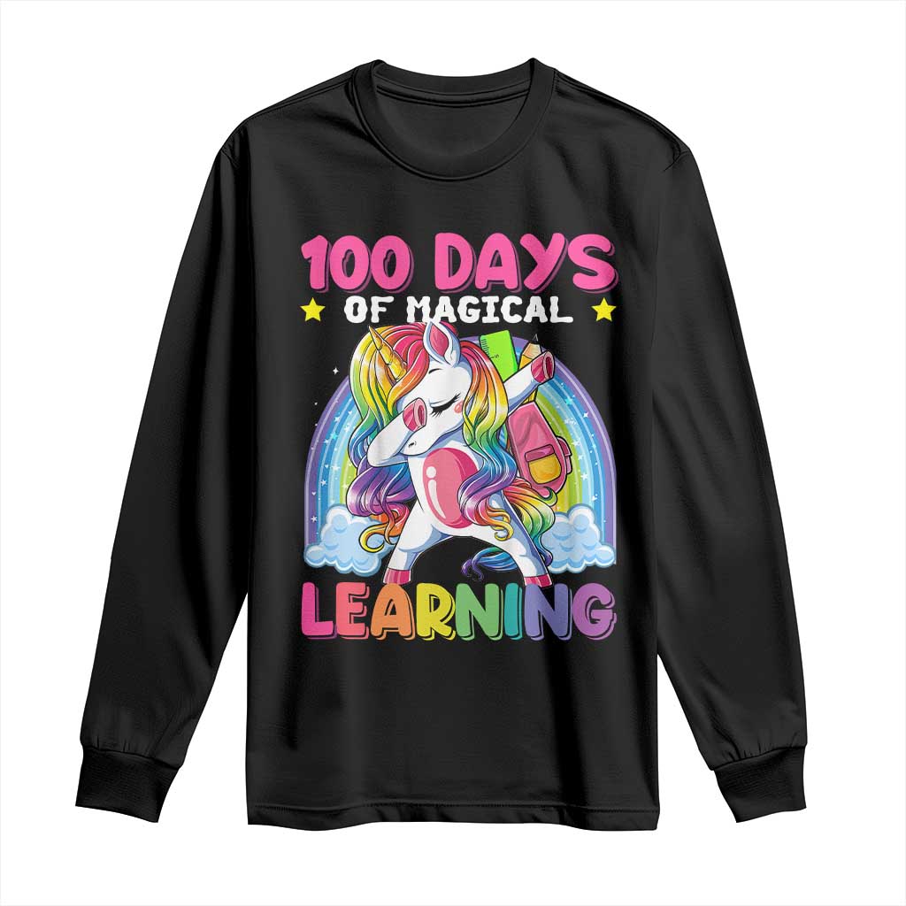 100 Days Of School Long Sleeve Shirt Rainbow Dabbing Unicorn Magic Learning Girls Gift