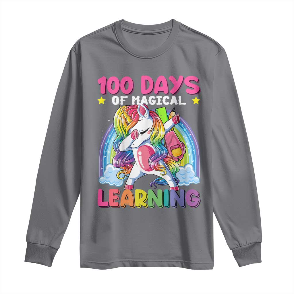 100 Days Of School Long Sleeve Shirt Rainbow Dabbing Unicorn Magic Learning Girls Gift