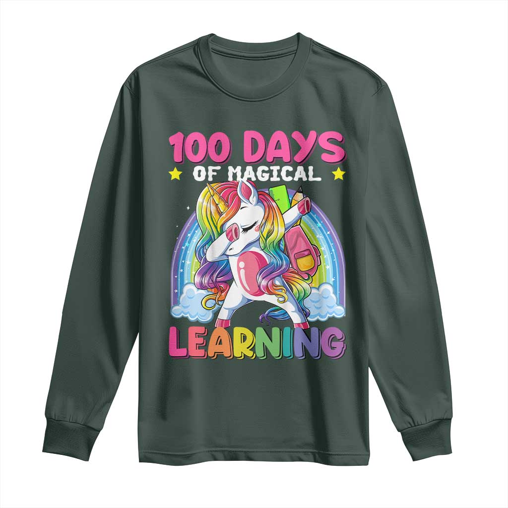 100 Days Of School Long Sleeve Shirt Rainbow Dabbing Unicorn Magic Learning Girls Gift