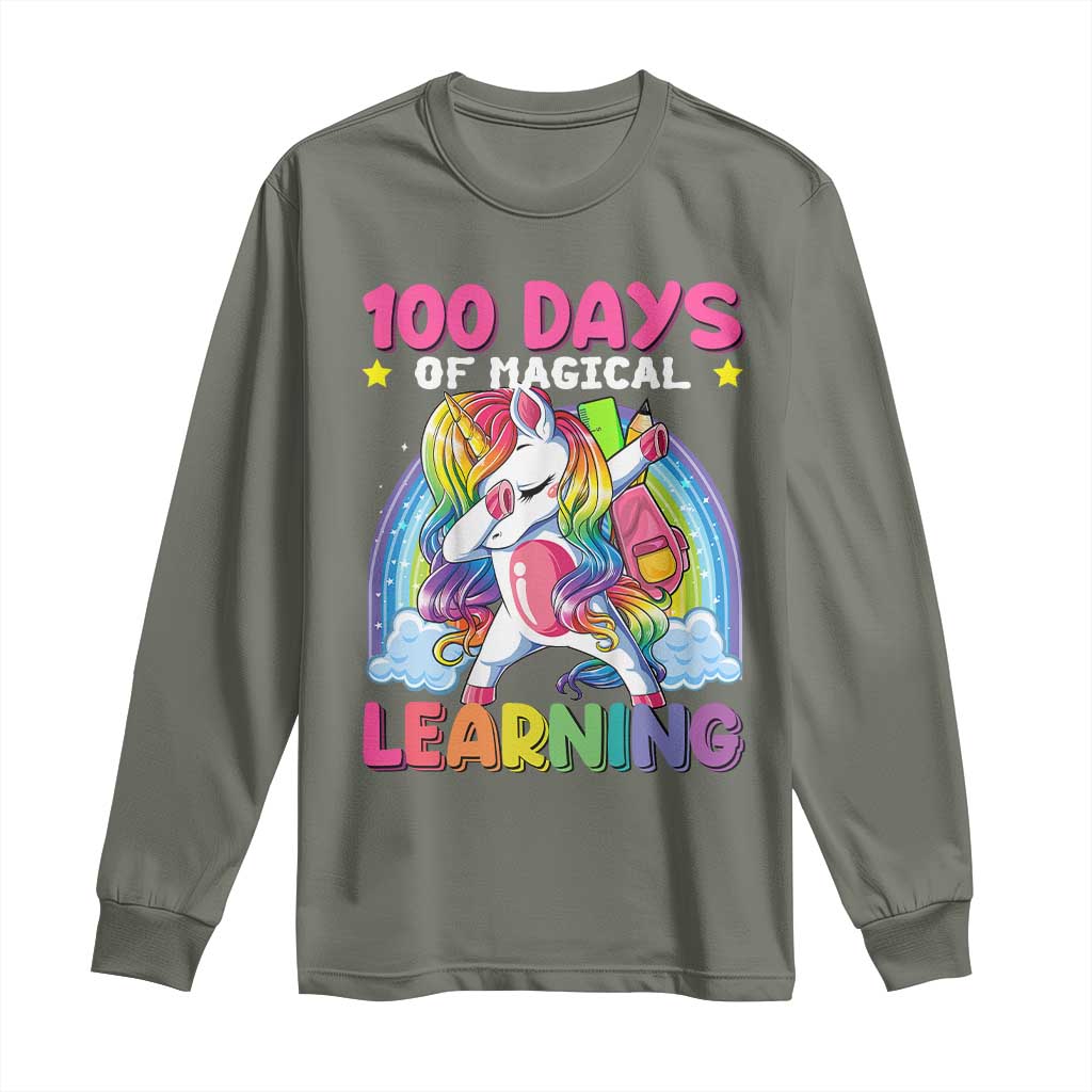100 Days Of School Long Sleeve Shirt Rainbow Dabbing Unicorn Magic Learning Girls Gift
