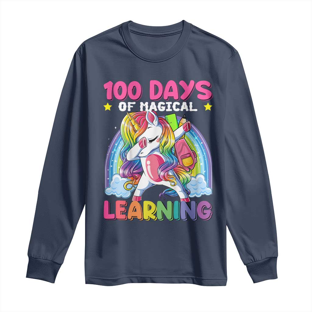100 Days Of School Long Sleeve Shirt Rainbow Dabbing Unicorn Magic Learning Girls Gift