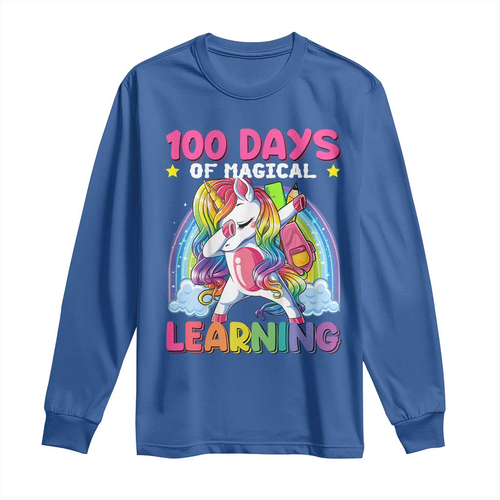 100 Days Of School Long Sleeve Shirt Rainbow Dabbing Unicorn Magic Learning Girls Gift