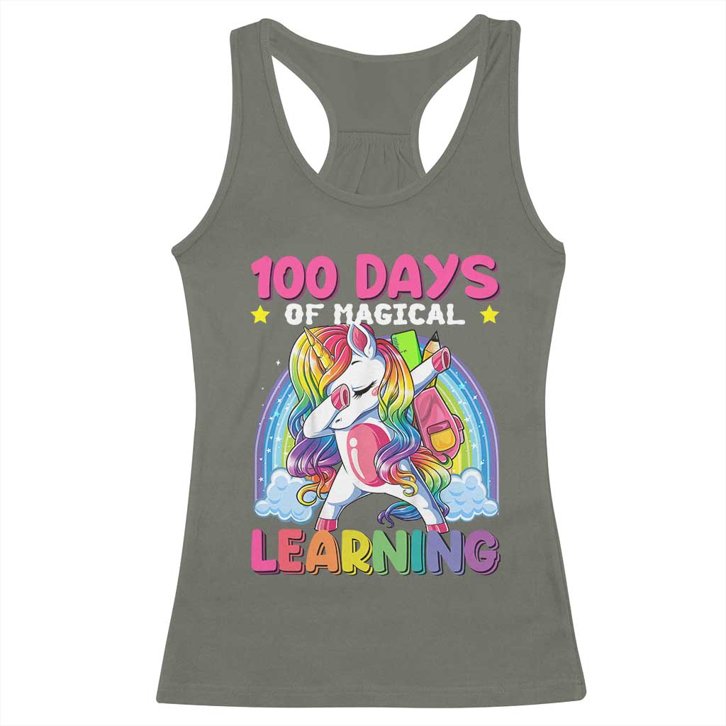 100 Days Of School Racerback Tank Top Rainbow Dabbing Unicorn Magic Learning Girls Gift