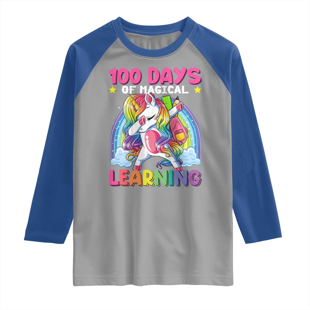 100 Days Of School Raglan Shirt Rainbow Dabbing Unicorn Magic Learning Girls Gift