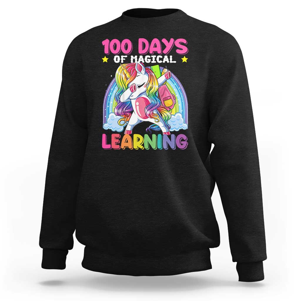 100 Days Of School Sweatshirt Rainbow Dabbing Unicorn Magic Learning Girls Gift - Wonder Print Shop