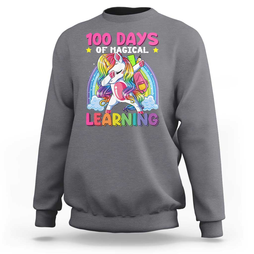100 Days Of School Sweatshirt Rainbow Dabbing Unicorn Magic Learning Girls Gift - Wonder Print Shop