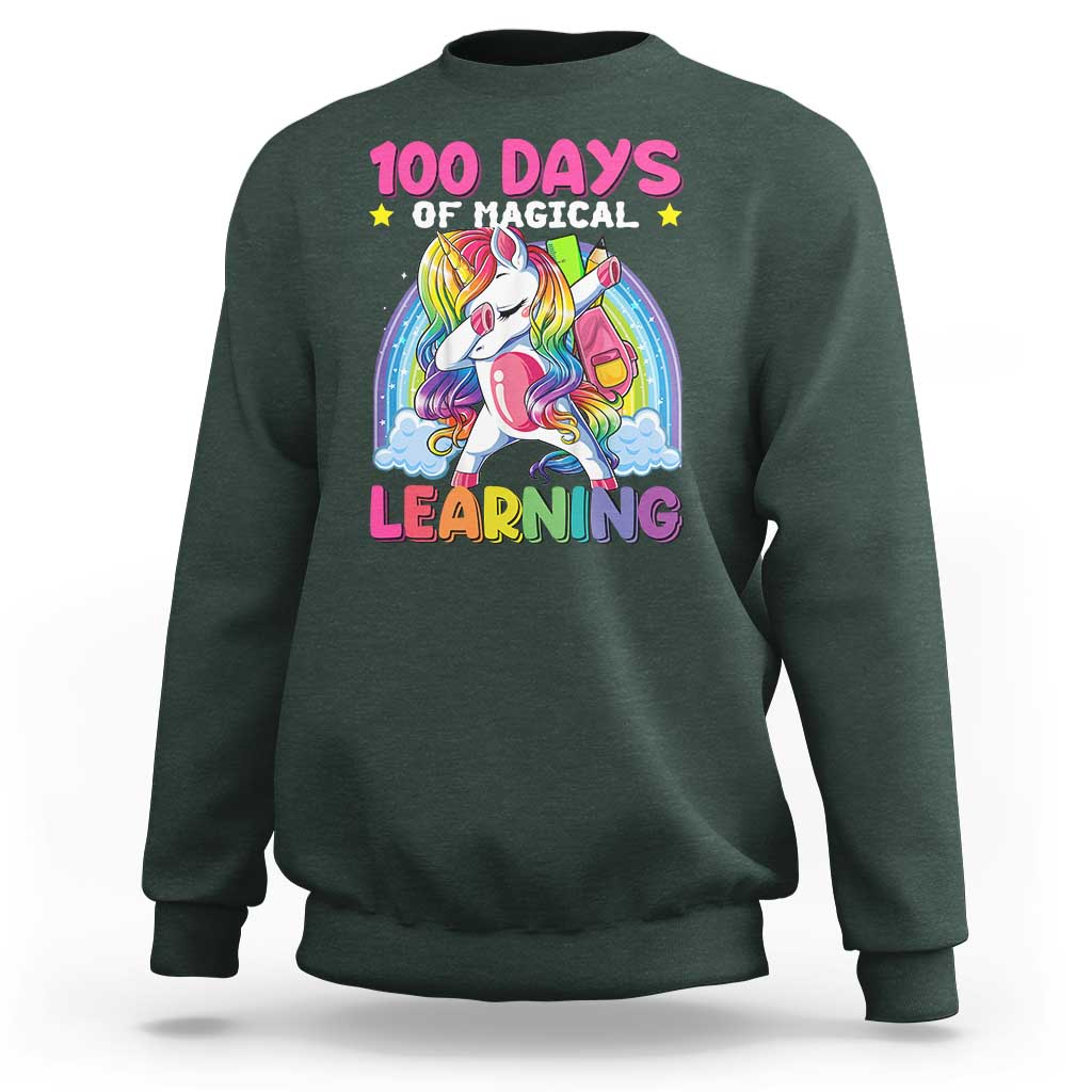 100 Days Of School Sweatshirt Rainbow Dabbing Unicorn Magic Learning Girls Gift - Wonder Print Shop