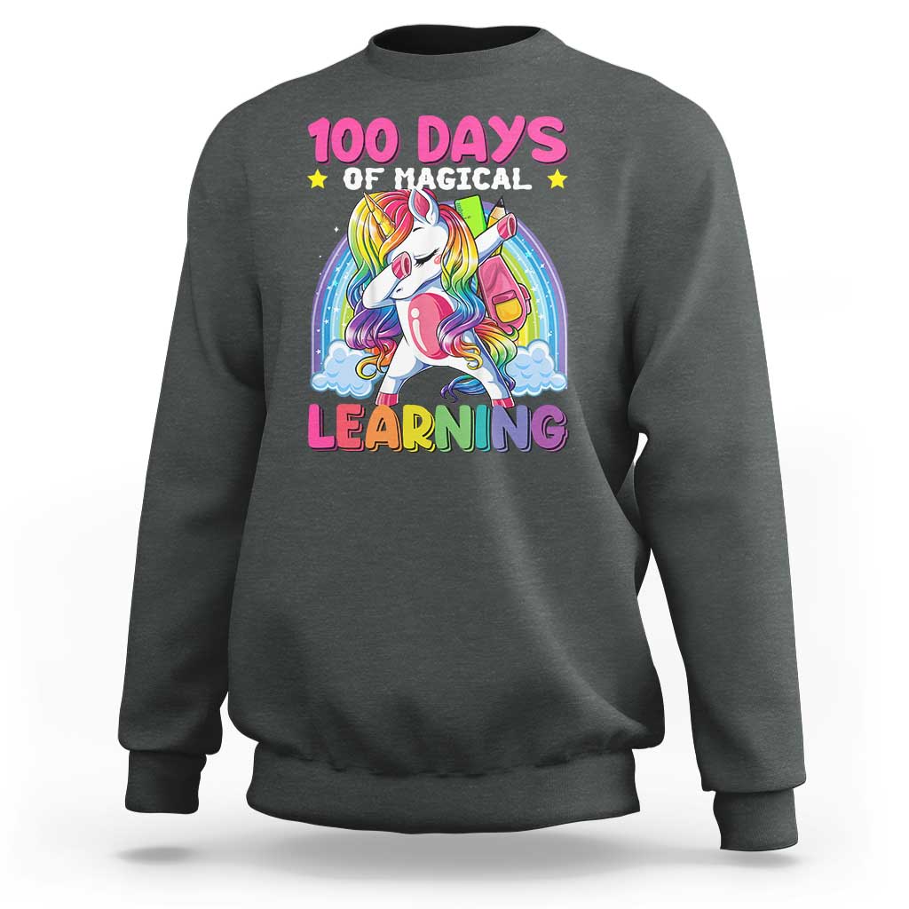 100 Days Of School Sweatshirt Rainbow Dabbing Unicorn Magic Learning Girls Gift - Wonder Print Shop