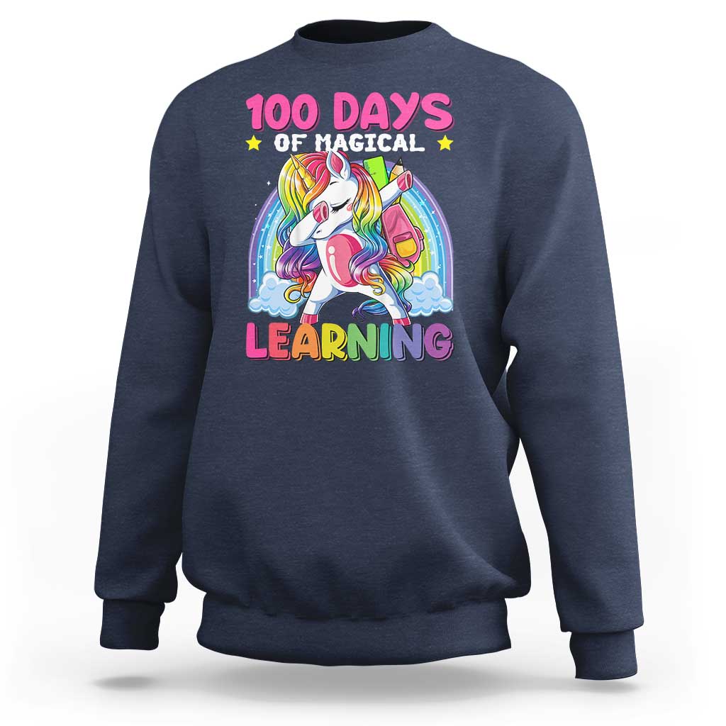 100 Days Of School Sweatshirt Rainbow Dabbing Unicorn Magic Learning Girls Gift - Wonder Print Shop