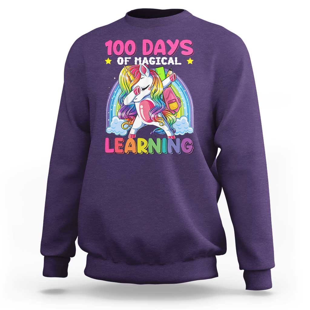 100 Days Of School Sweatshirt Rainbow Dabbing Unicorn Magic Learning Girls Gift - Wonder Print Shop