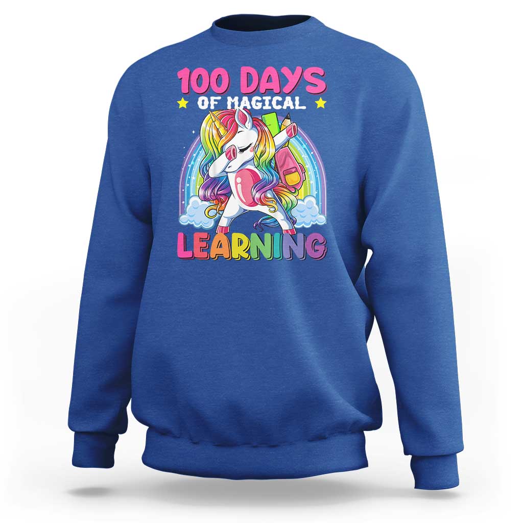 100 Days Of School Sweatshirt Rainbow Dabbing Unicorn Magic Learning Girls Gift - Wonder Print Shop