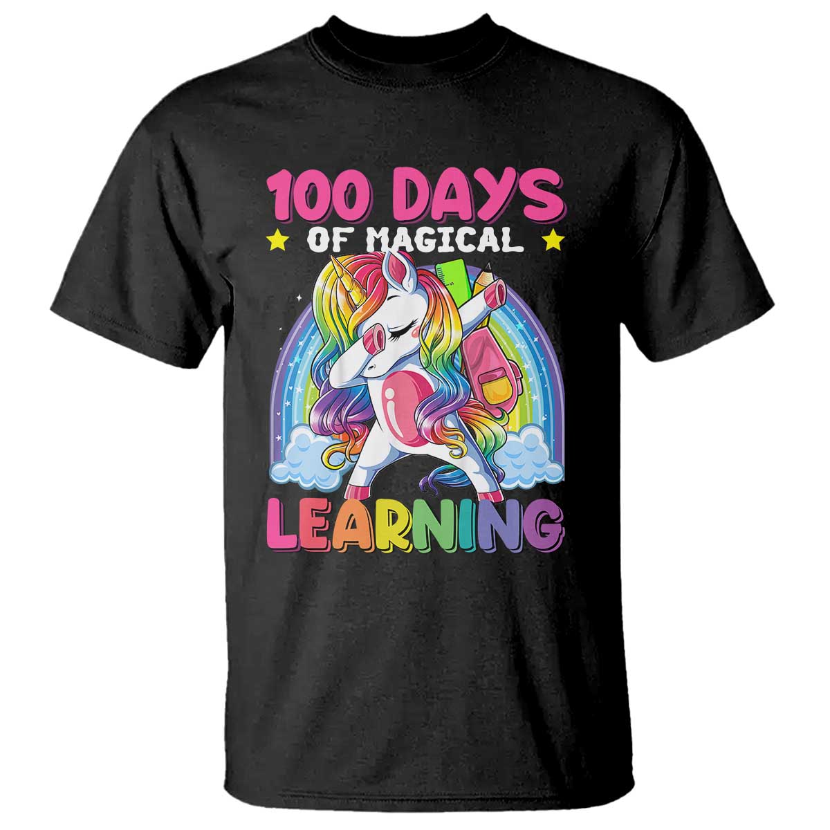 100 Days Of School T Shirt Rainbow Dabbing Unicorn Magic Learning Girls Gift - Wonder Print Shop