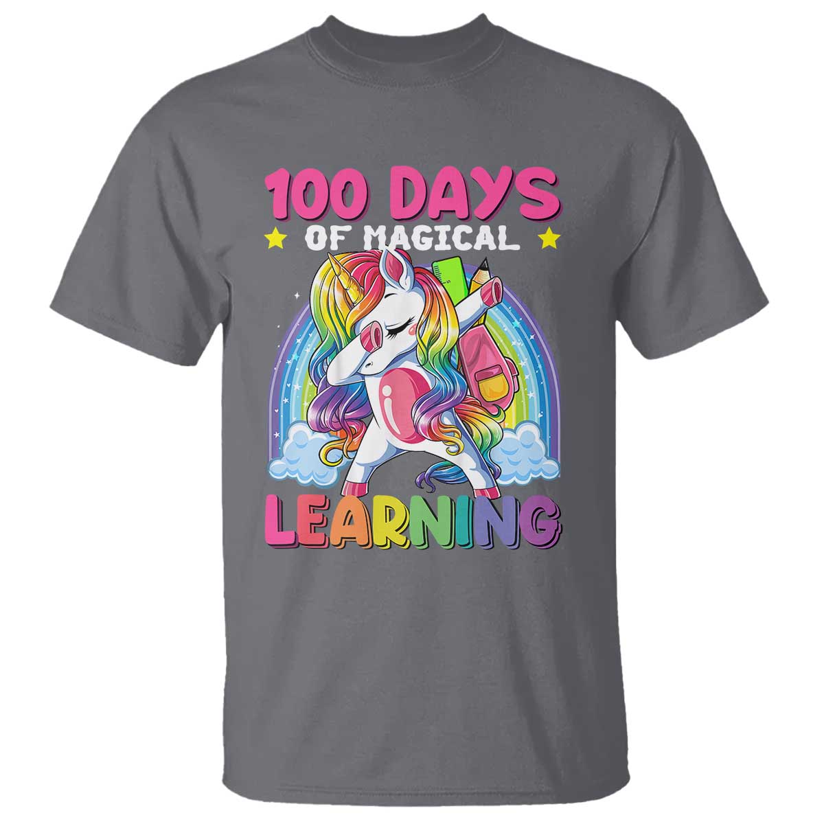 100 Days Of School T Shirt Rainbow Dabbing Unicorn Magic Learning Girls Gift - Wonder Print Shop