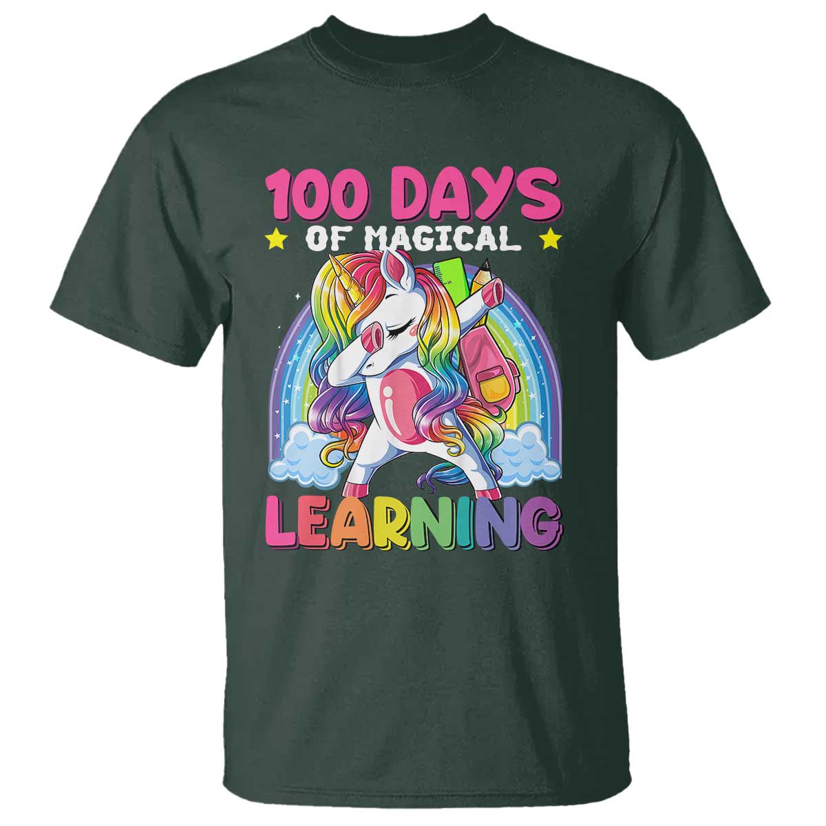 100 Days Of School T Shirt Rainbow Dabbing Unicorn Magic Learning Girls Gift - Wonder Print Shop