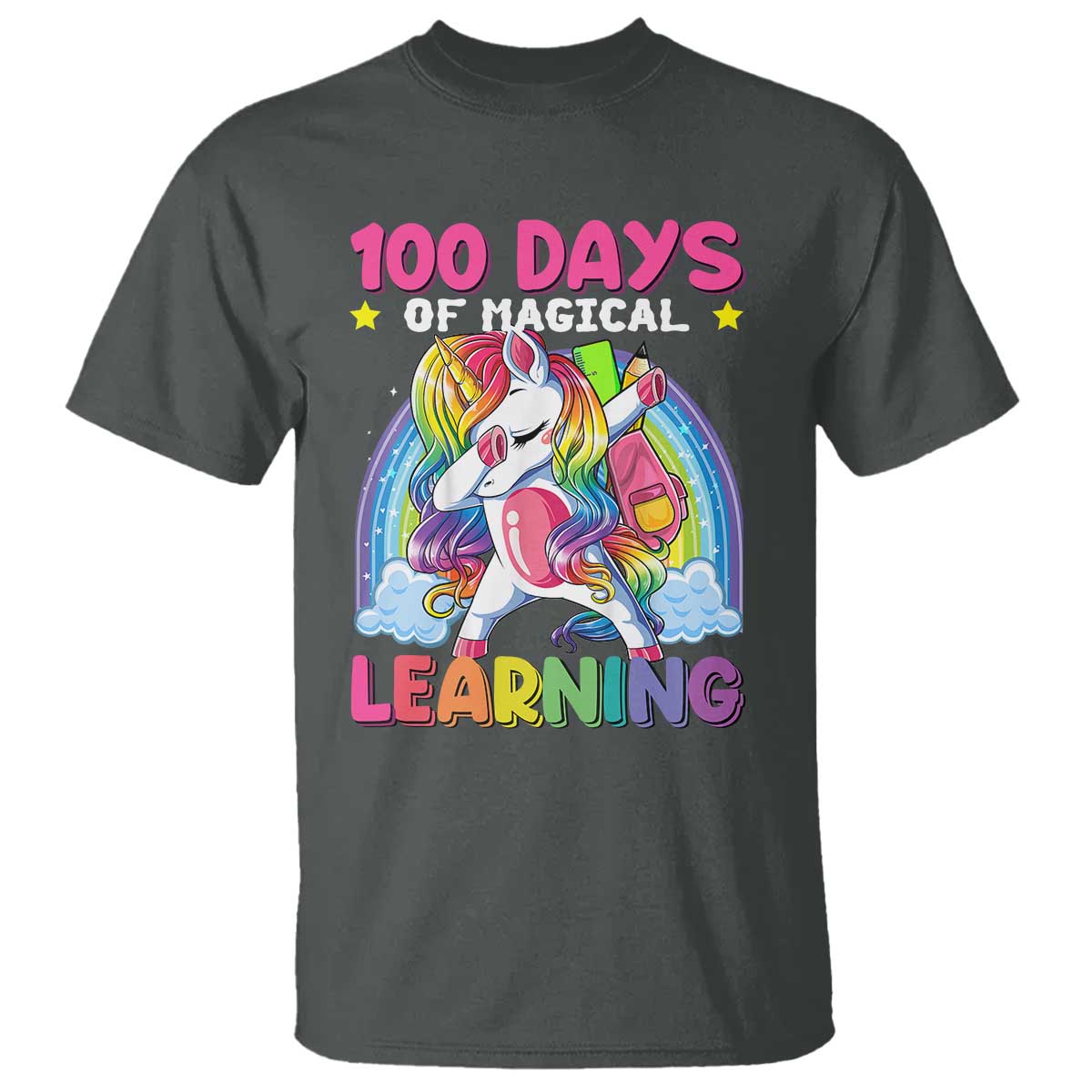 100 Days Of School T Shirt Rainbow Dabbing Unicorn Magic Learning Girls Gift - Wonder Print Shop