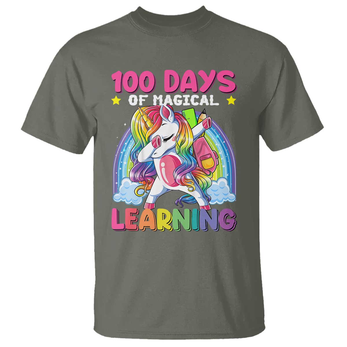 100 Days Of School T Shirt Rainbow Dabbing Unicorn Magic Learning Girls Gift - Wonder Print Shop