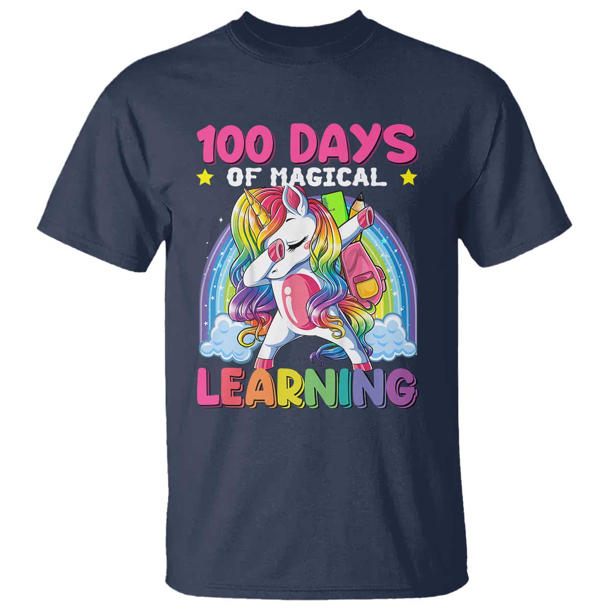 100 Days Of School T Shirt Rainbow Dabbing Unicorn Magic Learning Girls Gift - Wonder Print Shop