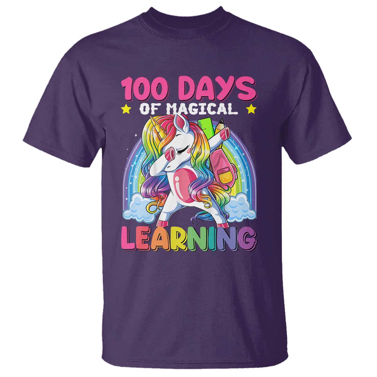 100 Days Of School T Shirt Rainbow Dabbing Unicorn Magic Learning Girls Gift - Wonder Print Shop