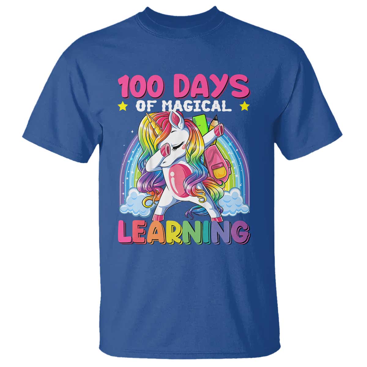 100 Days Of School T Shirt Rainbow Dabbing Unicorn Magic Learning Girls Gift - Wonder Print Shop