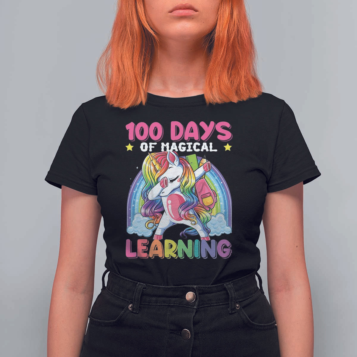 100 Days Of School T Shirt For Women Rainbow Dabbing Unicorn Magic Learning Girls Gift - Wonder Print Shop