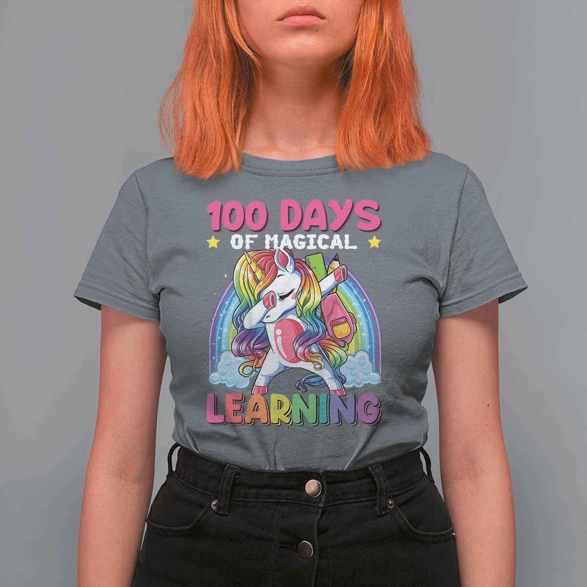 100 Days Of School T Shirt For Women Rainbow Dabbing Unicorn Magic Learning Girls Gift - Wonder Print Shop