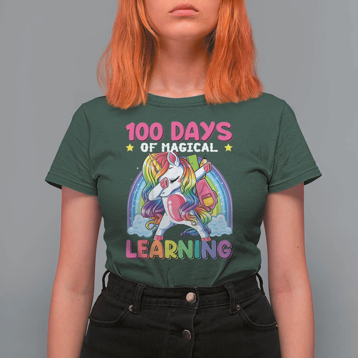 100 Days Of School T Shirt For Women Rainbow Dabbing Unicorn Magic Learning Girls Gift - Wonder Print Shop