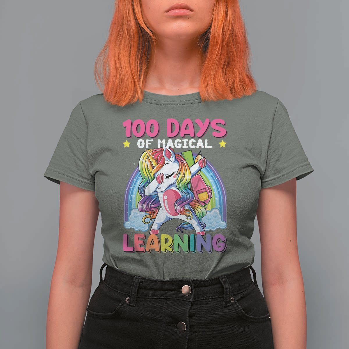 100 Days Of School T Shirt For Women Rainbow Dabbing Unicorn Magic Learning Girls Gift - Wonder Print Shop