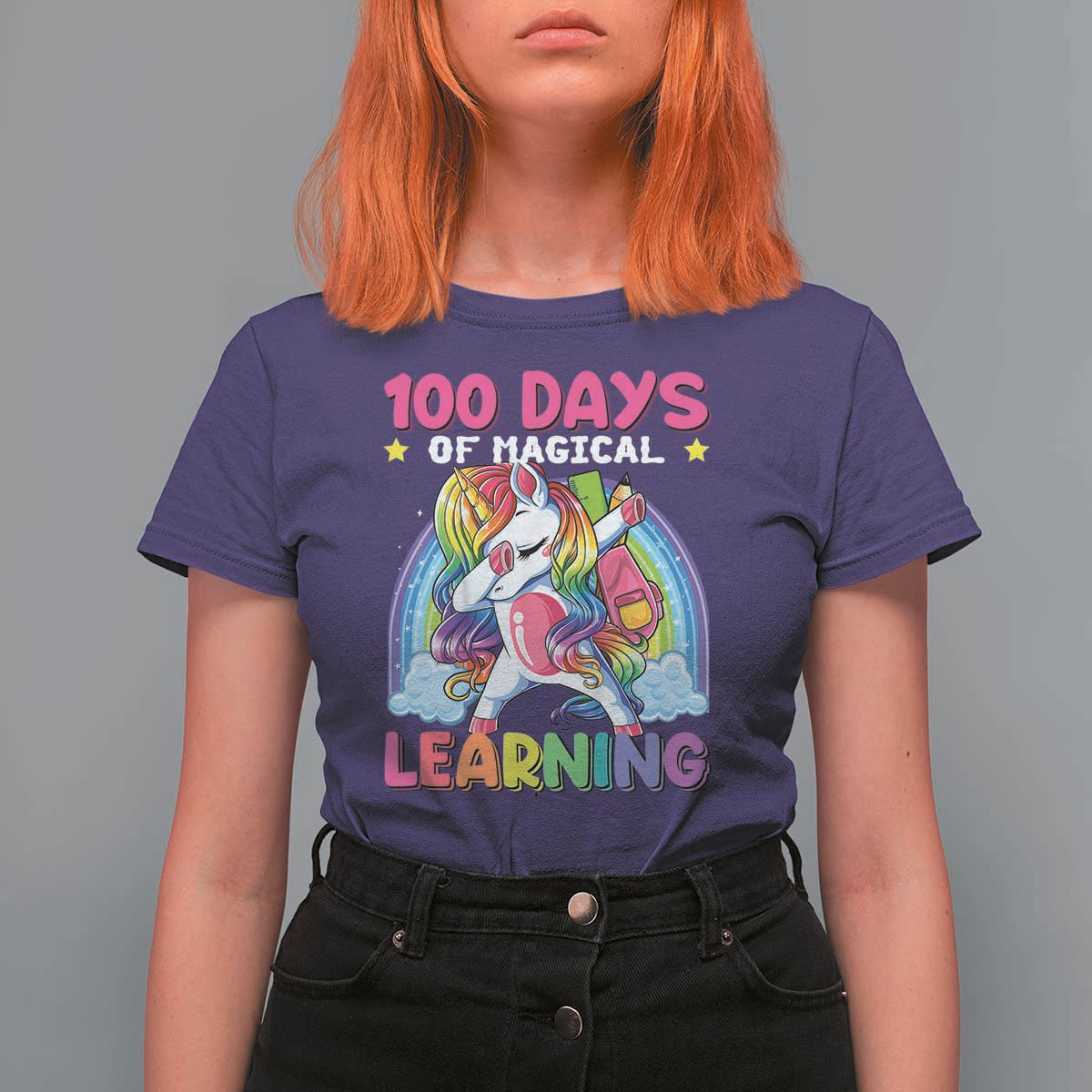 100 Days Of School T Shirt For Women Rainbow Dabbing Unicorn Magic Learning Girls Gift - Wonder Print Shop