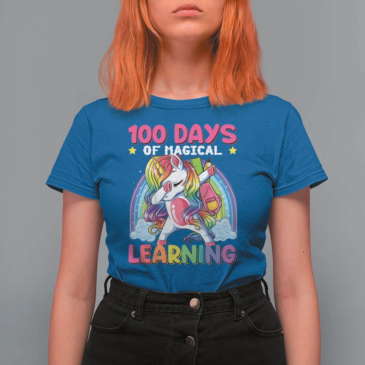 100 Days Of School T Shirt For Women Rainbow Dabbing Unicorn Magic Learning Girls Gift - Wonder Print Shop