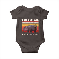 Moo Deng Baby Onesie First Of All I'm A Delight Sarcastic Angry Pygmy Hippo