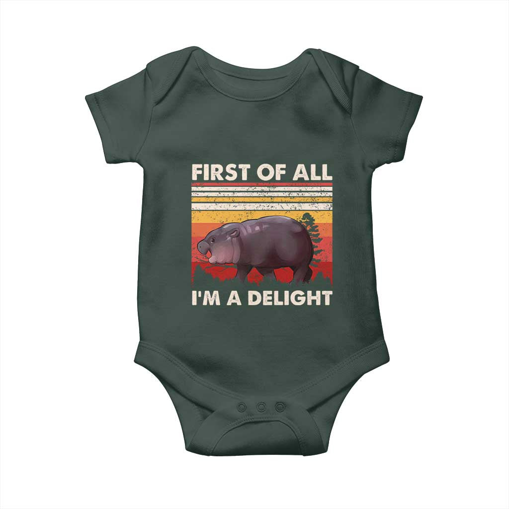 Moo Deng Baby Onesie First Of All I'm A Delight Sarcastic Angry Pygmy Hippo