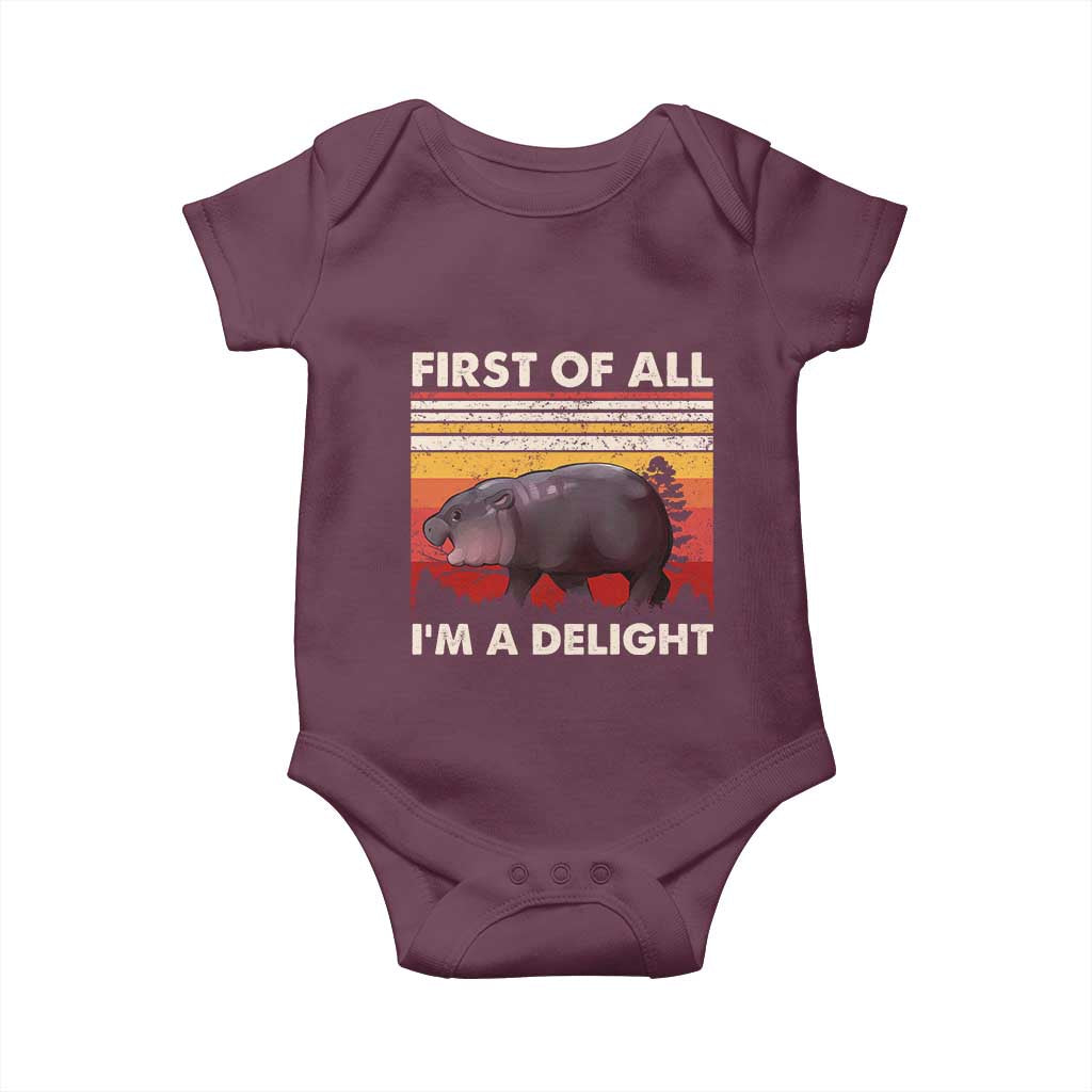 Moo Deng Baby Onesie First Of All I'm A Delight Sarcastic Angry Pygmy Hippo
