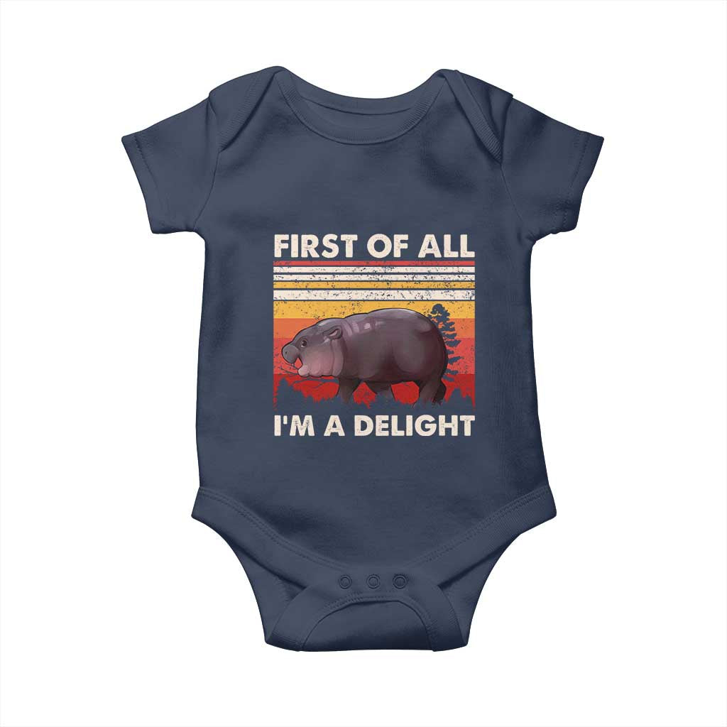 Moo Deng Baby Onesie First Of All I'm A Delight Sarcastic Angry Pygmy Hippo