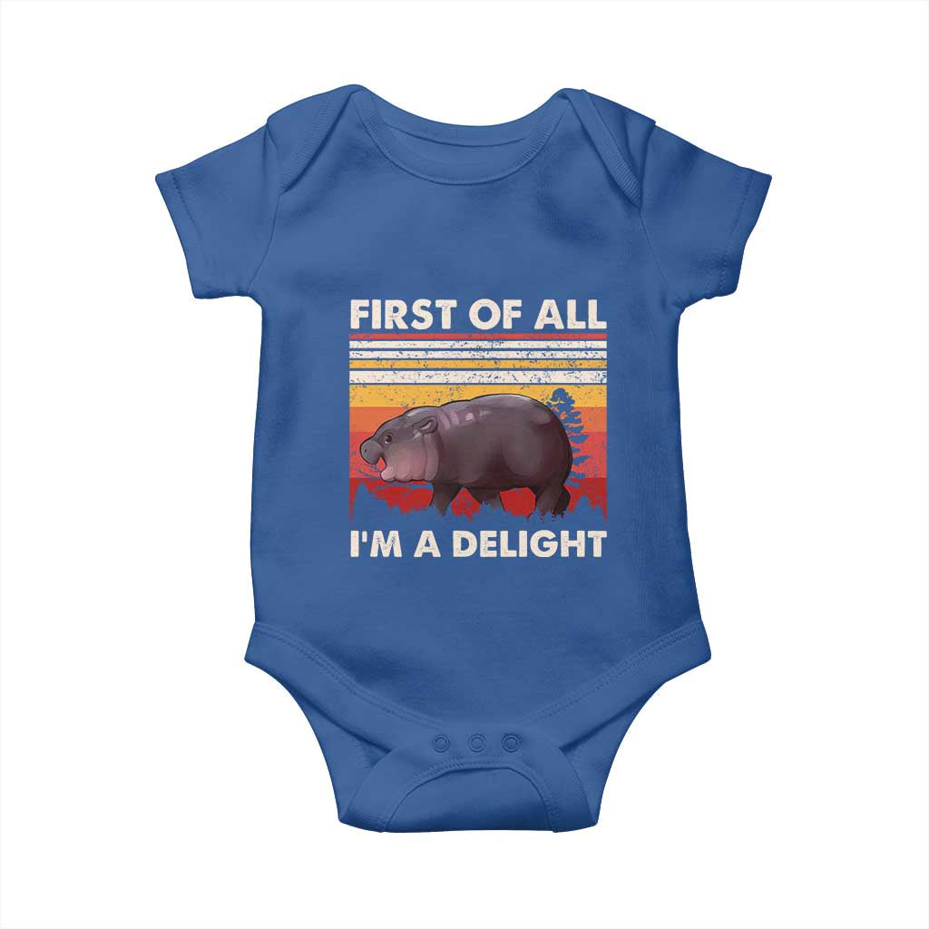 Moo Deng Baby Onesie First Of All I'm A Delight Sarcastic Angry Pygmy Hippo