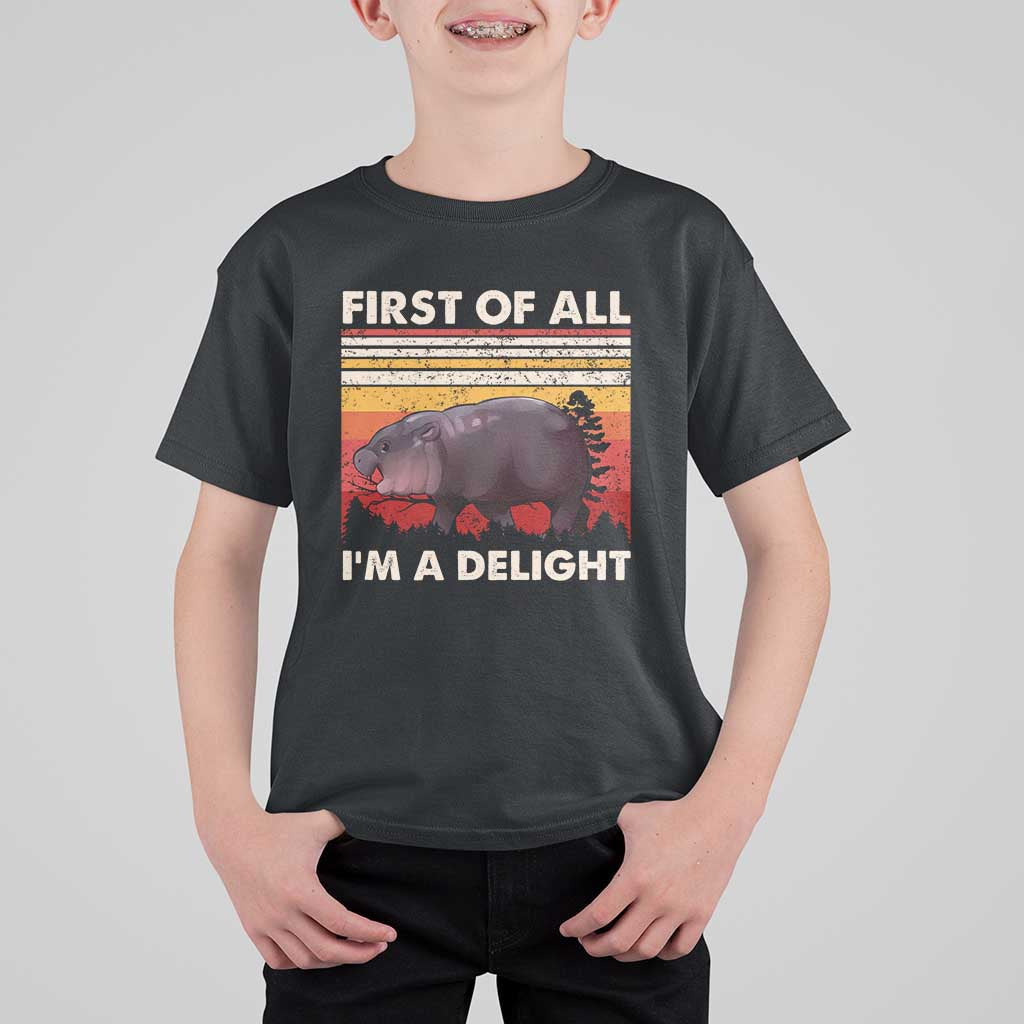 Moo Deng T Shirt For Kid First Of All I'm A Delight Sarcastic Angry Pygmy Hippo